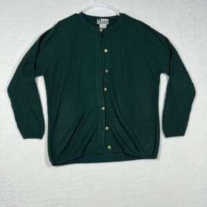 BASH Women's Ribbed Knit Cardigan Sweater Size XL Green Gold Button Acrylic